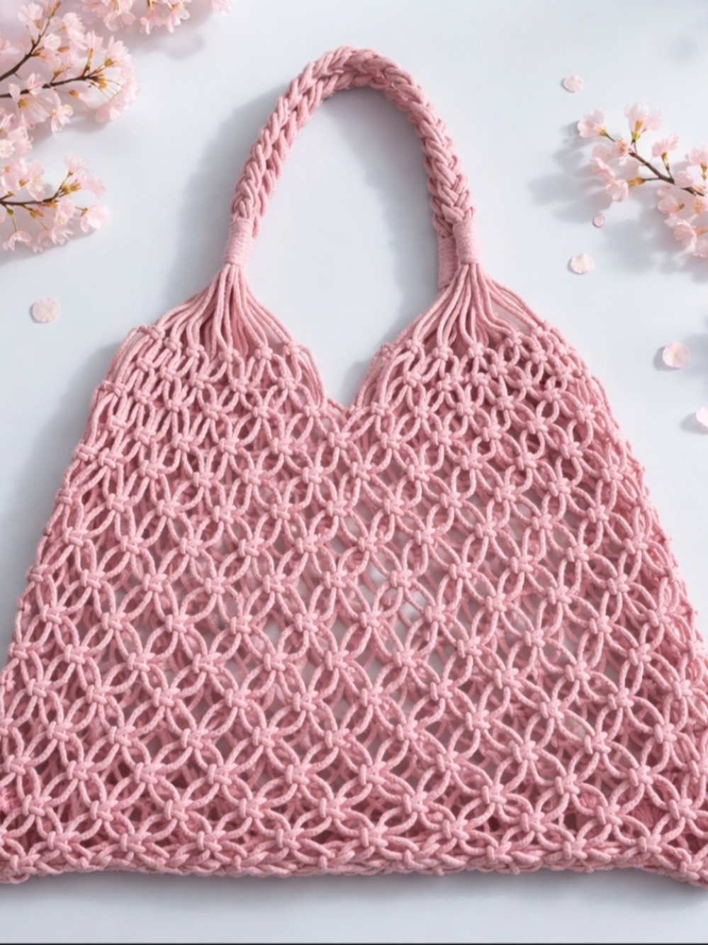 Handwoven Pink Macramé Tote Bag - Chic Everyday Carry